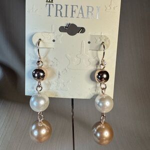 Trifari Gold and Silver Pearl Earrings